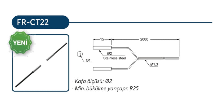 Çap 2 Karşılıklı Düz Fiber Optik Sensör Kablo 2m Raxoll FR-CT22