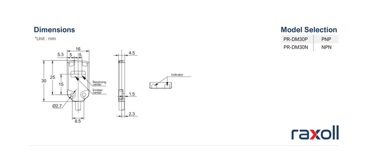 Mini Fotoelektrik Sensör Cisimden Yansımalı NPN Led Raxoll PR-DM30N