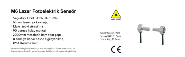 M6 Karşılıklı Lazer Somun Kafa Npn Fotoelektrik Sensör Raxoll LR-CT62000N