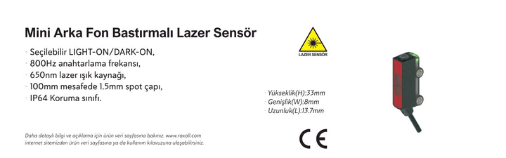 Mini Arka Fon Bastırmalı BGS Npn Lazer Sensör Raxoll PR-BG15N