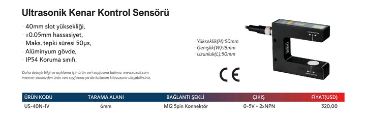 Ultrasonik Kenar Kontrol Sensörü Analog Çıkış x2 Npn Çıkış