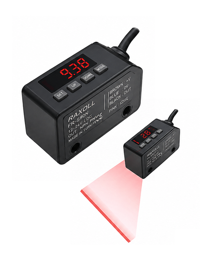 Dijital Ekranlı Çizgi Işık Spot Cisimden Yansımalı 200mm Algılama PNP Raxoll PR-D150W-PS